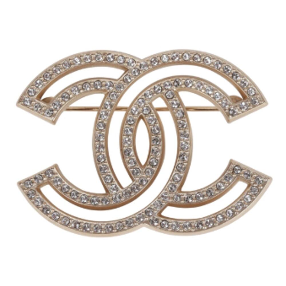 Gold CHANEL Crystal CC Brooch B21 K (CHXX020)